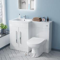 Aric 1100mm LH White Vanity with BTW Toilet, WC Unit & Resin Basin Flat Pack