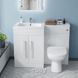 Aric 1100mm LH White Vanity with BTW Toilet, WC Unit & Resin Basin Flat Pack