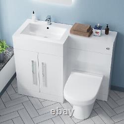 Aric 1100mm LH White Vanity with BTW Toilet, WC Unit & Resin Basin Flat Pack