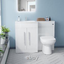 Aric 1100mm LH White Vanity with BTW Toilet, WC Unit & Resin Basin Flat Pack