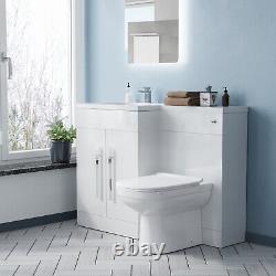 Aric 1100mm LH White Vanity with BTW Toilet, WC Unit & Resin Basin Flat Pack