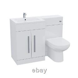 Aric 1100mm LH White Vanity with BTW Toilet, WC Unit & Resin Basin Flat Pack