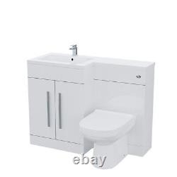 Aric 1100mm LH White Vanity with BTW Toilet, WC Unit & Resin Basin Flat Pack