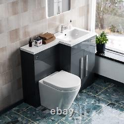 Aric 1100mm RH Freestanding Grey Vanity with BTW Rimless Toilet, WC & Basin