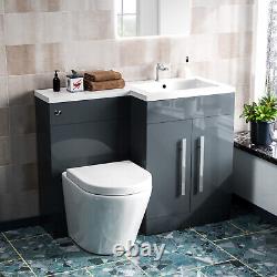 Aric 1100mm RH Freestanding Grey Vanity with BTW Rimless Toilet, WC & Basin