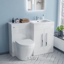 Aric 1100mm RH Freestanding White Vanity with BTW Rimless Toilet, WC & Basin