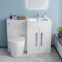 Aric 1100mm RH Freestanding White Vanity with BTW Rimless Toilet, WC & Basin