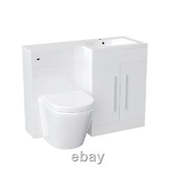Aric 1100mm RH Freestanding White Vanity with BTW Rimless Toilet, WC & Basin