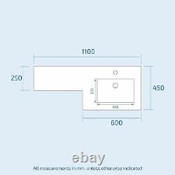 Aric Bathroom Basin Sink Vanity Grey Unit Cabinet Furniture RH 1100mm
