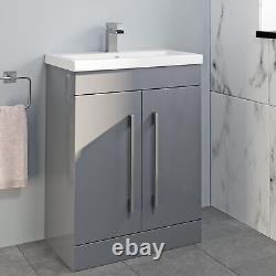 Artis Breeze Grey Gloss Freestanding Vanity Unit with Basin 600mm