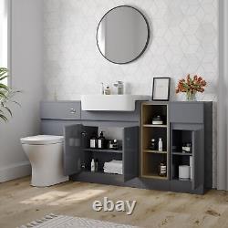 Aurora Bathroom Toilet WC Vanity Unit Basin Sink Combination Grey Gloss 1720mm