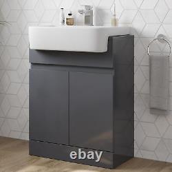 Aurora Grey Gloss Freestanding Vanity Unit with Semi Recessed Basin 600mm