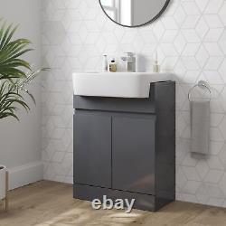 Aurora Grey Gloss Freestanding Vanity Unit with Semi Recessed Basin 600mm