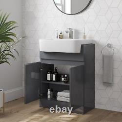 Aurora Grey Gloss Freestanding Vanity Unit with Semi Recessed Basin 600mm