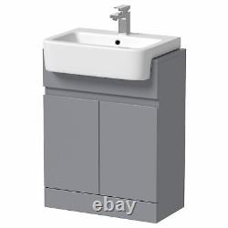 Aurora Grey Gloss Freestanding Vanity Unit with Semi Recessed Basin 600mm