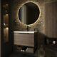 Avenue Accra 600mm Led Wall Hung Vanity Unit Grey Oak And White Basin With Frame