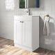 Belofay Gloss White Grey Bathroom Floor Standing Door Vanity Unit & Basin Sink