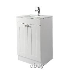 BELOFAY Gloss White Grey Bathroom Floor Standing Door Vanity Unit & Basin Sink