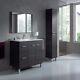 Baltic Bathroom Vanity Basin Unit + Sink + Mirror + Tall Cabinet In Grey Ash