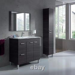 Baltic Bathroom Vanity Basin Unit + Sink + Mirror + Tall Cabinet in Grey Ash