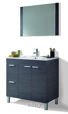 Baltic Bathroom Vanity Basin Unit + Sink + Mirror + Tall Cabinet in Grey Ash