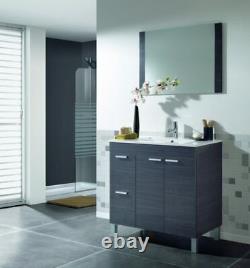Baltic Bathroom Vanity Basin Unit + Sink + Mirror + Tall Cabinet in Grey Ash