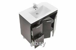 Baltic Bathroom Vanity Basin Unit + Sink + Mirror + Tall Cabinet in Grey Ash