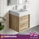 Bare Oak 500 Vanity Unit Bathroom Sink Unit Wall Hung 2 Drawer & Resin Basin