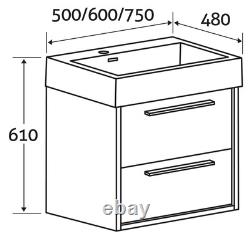Bare Oak 500 Vanity Unit Bathroom Sink Unit Wall Hung 2 Drawer & Resin Basin