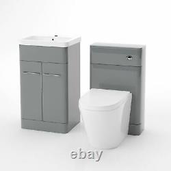 Basin Sink Grey Vanity Cabinet Unit and Back to Wall WC Toilet Suite Torex