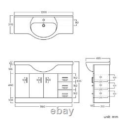 Basin Vanity Unit Sink Cabinet Bathroom Storage Furniture 1200mm White Gloss