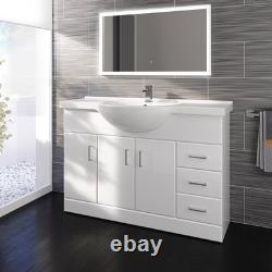Basin Vanity Unit Sink Cabinet Bathroom Storage Furniture 1200mm White Gloss