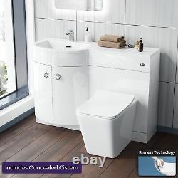 Basin White LH Vanity Unit and WC Toilet Bathroom Sink Cabinet Furniture Dene