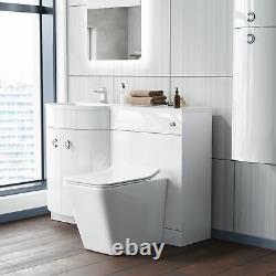 Basin White LH Vanity Unit and WC Toilet Bathroom Sink Cabinet Furniture Dene