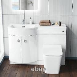 Basin White LH Vanity Unit and WC Toilet Bathroom Sink Cabinet Furniture Dene