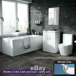 Bath + Rimless Toilet Freestanding Vanity Unit Bathroom Suite Desner