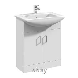 Bathroom 2-Door Wash Basin Vanity Unit & Square Sink 650mm Modern White Cupboard