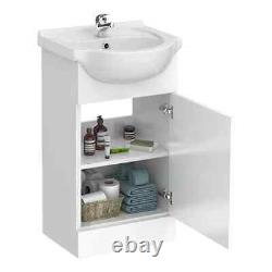 Bathroom 450mm Vanity Unit Ceramic Basin Sink Storage Gloss White Door