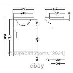 Bathroom 450mm Vanity Unit Sink Basin Linton Back to Wall Toilet Furniture Suite