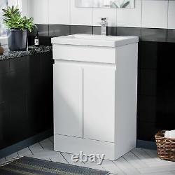 Bathroom 500 White Flat Pack Vanity Cabinet and Basin Unit Floor Standing Smoo