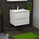 Bathroom 600 Wall Hung Vanity Unit 2 Drawer Cabinet Gloss Atara White