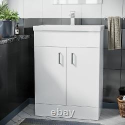 Bathroom 600 mm White Basin Sink Flat Pack Vanity Unit Floor Standing Pileh