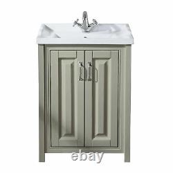 Bathroom 600mm Traditional Storage Vanity Unit Basin Sink Stone Grey