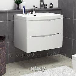 NRG Gloss White Bathroom Curved Vanity Basin Unit Wall Hung Drawer Storage Cabinet Furniture 700mm 