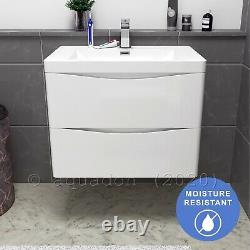 Bathroom 700 Wall Hung Vanity Basin Unit Cabinet Furniture White Gloss Smile