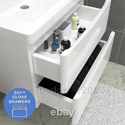 Bathroom 700 Wall Hung Vanity Basin Unit Cabinet Furniture White Gloss Smile