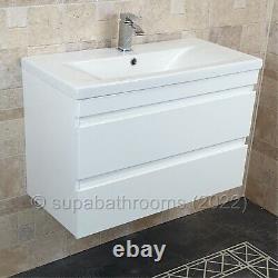 Bathroom 800 MM Vanity Unit & Basin Wall Hung 2 Drawer Devlyn