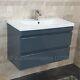 Bathroom 800 Mm Vanity Unit & Basin Wall Hung Gloss Grey 2 Drawer Devlyn