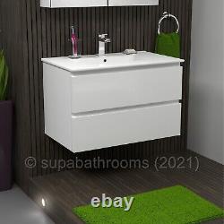 Bathroom 800 Wall Hung Vanity Unit Drawer Cabinet Furniture Gloss White Atara