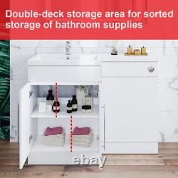 Bathroom Back To Wall Toilet White Vanity Unit Cabinet Basin Sink Combined Suite